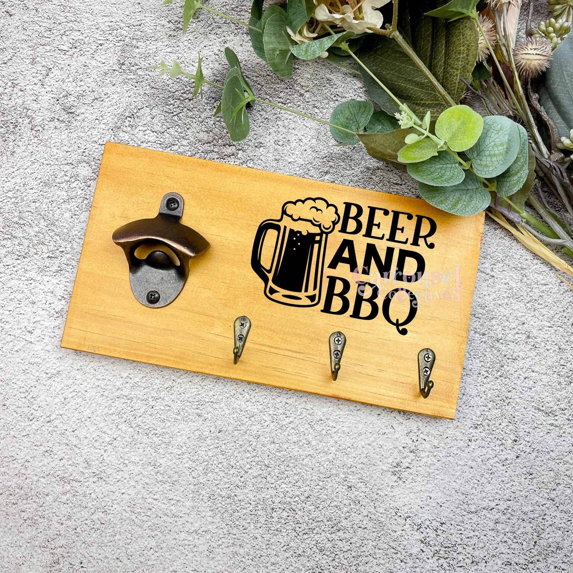 Beer and BBQ Grill sign, Bottle opener sign