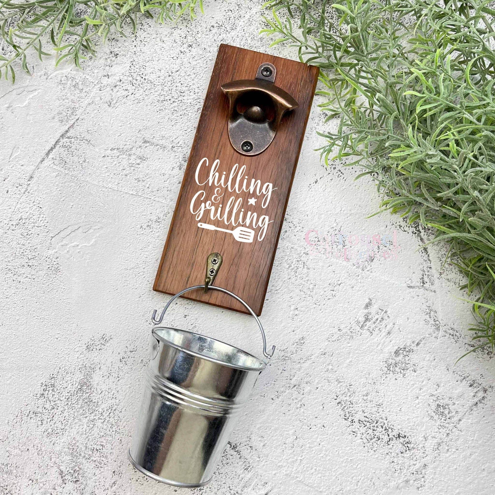 Chilling and Grilling bottle opener sign, Australian ironbark hardwood sign