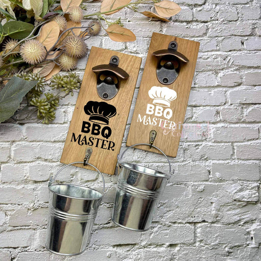 BBQ Master bottle opener sign, Australian ironbark hardwood sign