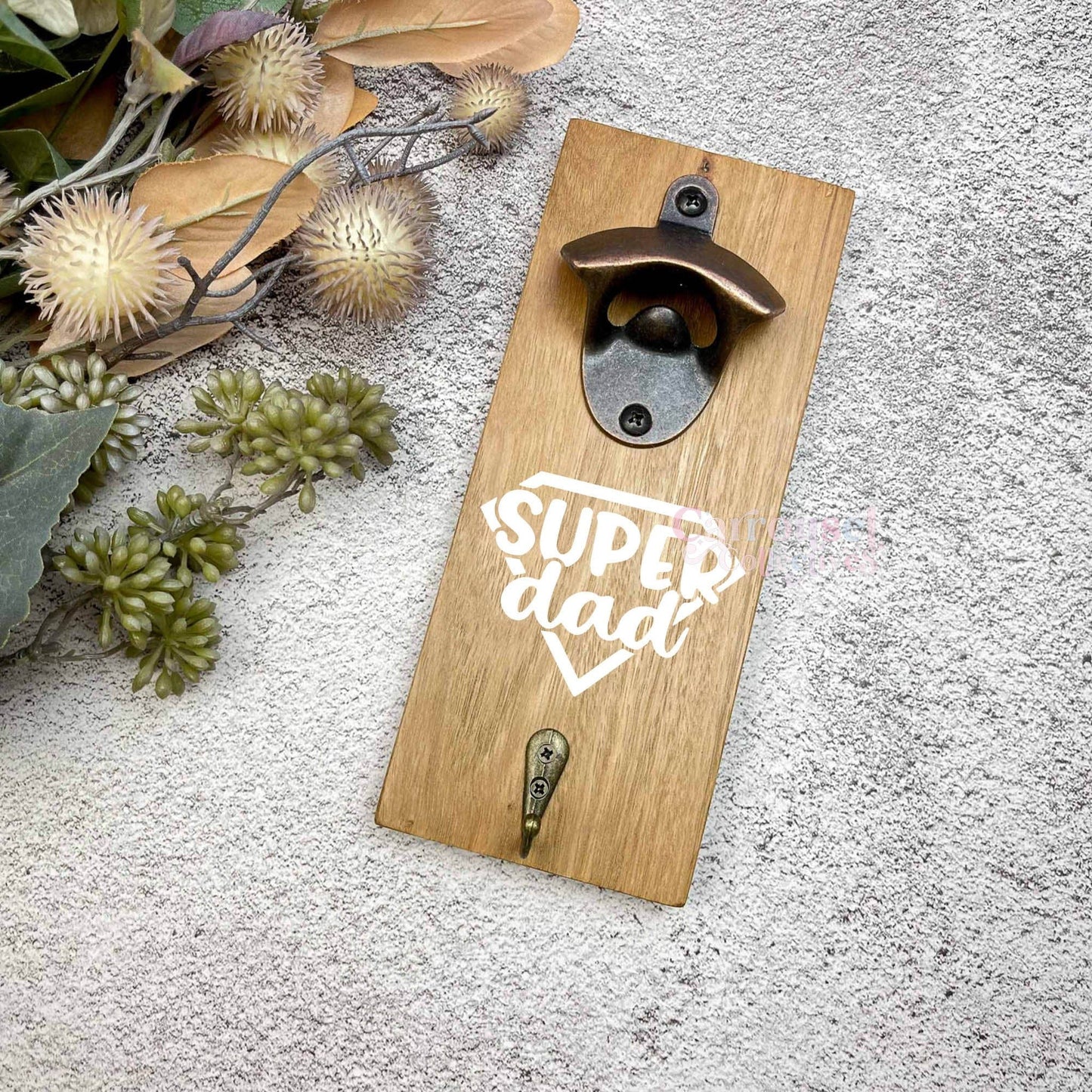 Super Dad bottle opener sign, Australian ironbark hardwood sign