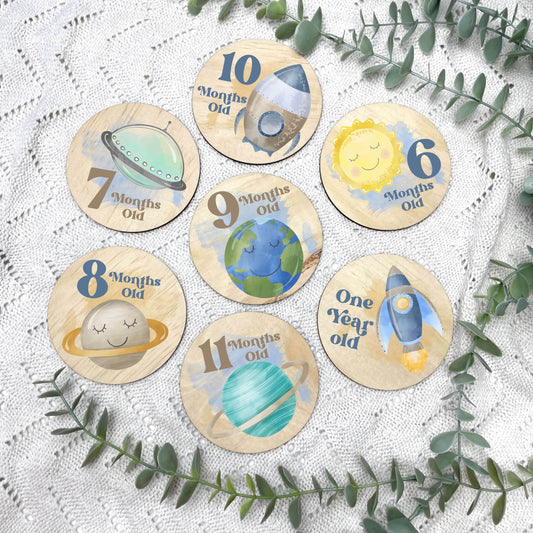 Space nursery milestone discs, Space newborn milestones, planets milestones