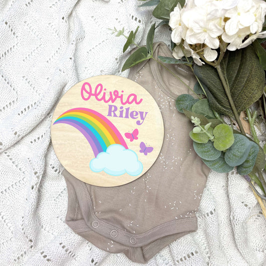 Baby name sign, child name sign, rainbow baby, rainbow nursery, IVF baby