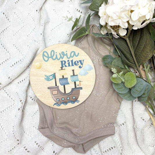 Baby name sign, child name sign, Pirates nursery, pirate ship, boy gift