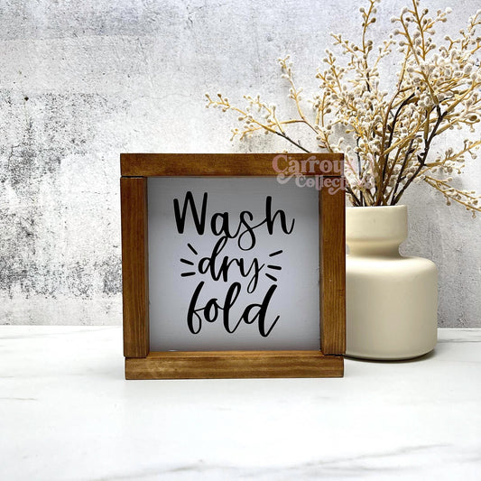 Wash dry fold sign, framed laundry wood sign, laundry decor, home decor