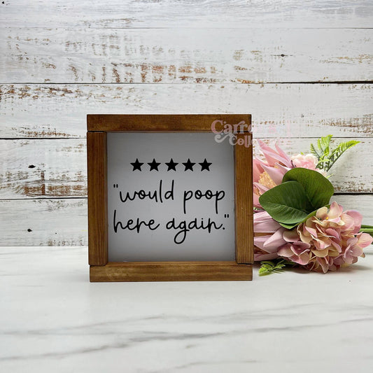 5 stars would poop here again framed bathroom wood sign, bathroom decor, home decor